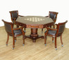 5pc Mahogany Poker/Game Table Set w/ 4 Leather Chairs