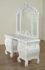 Distressed White French Rococo Vanity Dresser w/ Trifold Mirror