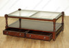 Mahogany 2 Drawer Coffee Table w/ Glass Top & Shelf