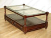 Mahogany 2 Drawer Coffee Table w/ Glass Top & Shelf