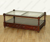Mahogany 2 Drawer Coffee Table w/ Glass Top & Shelf