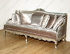 6ft Antiqued Silver Upholstered Sofa  w/ Throw Pillows