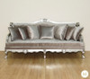 6ft Antiqued Silver Upholstered Sofa  w/ Throw Pillows