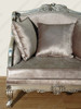 Antiqued Silver Upholstered Chair w/ Throw Pillows