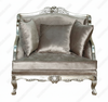 Antiqued Silver Upholstered Chair w/ Throw Pillows