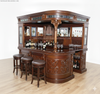 7.5ft Solid Mahogany Corner Canopy Bar w/ Leaded Stained Glass