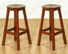 Pair of 2 Solid Mahogany Pierced Round Seat Bar Stools 30H
