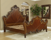 Solid Mahogany Inlaid Eastern King Carved Bed w/ Scrolls