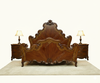 Solid Mahogany Inlaid Eastern King Carved Bed w/ Scrolls