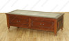 5ft Distressed Walnut 2 Drawer Rectangular Coffee Table w/ Glass Top