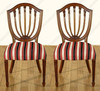 Pair of 2 Solid Mahogany Hepplewhite Shield Back Striped Side Chairs