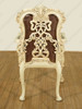 Pair of 2 Antiqued Cream Rococo Carved Satin Upholstered Arm Chairs