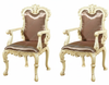Antiqued Cream Rococo Carved Satin Upholstered Arm Chairs Set (2)