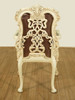Antiqued Cream Rococo Carved Satin Upholstered Arm Chairs Set (2)