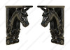 Pair of 2 Black Distressed Carved Horse Wall Sconce Corbels