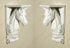 Pair of 2 White Distressed Carved Horse Wall Sconce Corbels