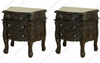 Black Distressed Rococo Carved Nightstands (2)