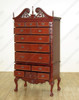 Cherry Inlaid Chippendale Tall Boy Chest Dresser