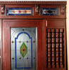 8.5ft Dark Mahogany Canopy Pub Bar w leaded Stained Glass Doors