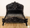 Black Distressed French Rococo Carved Panel Bed