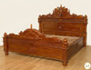 Hand-Carved Light Mahogany Renaissance Revival Bed with Decorative Mask Carvings