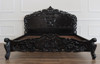 Black Distressed French Rococo Panel Bed w/ Satin Finish