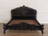 Black Distressed French Rococo Panel Bed w/ Satin Finish