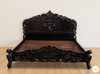 Black Distressed French Rococo Panel Bed w/ Satin Finish