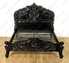 3pc Black Distressed French Rococo Carved Panel Bed