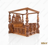 Mahogany Heavily Ornate Carved Statues Canopy Bed