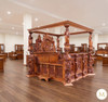Mahogany Heavily Ornate Carved Statues Canopy Bed