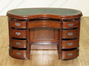 Solid Mahogany Kidney Peanut Executive Office Desk w/ Green Leather