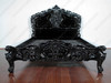 Glossy Black French Rococo Carved Panel Bed