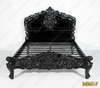 Glossy Black French Rococo Carved Panel Bed