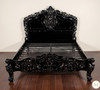 Glossy Black French Rococo Carved Panel Bed