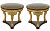 Dark Burl Inlay & Gold Leaf Round End Tables (2)