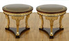 Dark Burl Inlay & Gold Leaf Round End Tables Pair (2)