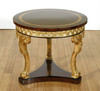 Dark Burl Inlay & Gold Leaf Round End Tables Pair (2)