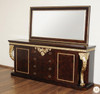 Dark Burl & Gold Leaf Fancy Lebois Inlay Sideboard w/ Mirror
