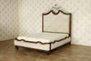 Solid Mahogany Panel Bed with Iron Accent and Fabric Upholstery
