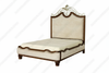 Solid Mahogany Panel Bed with Iron Accent and Fabric Upholstery