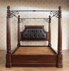 Mahogany/Iron Eastern King Poster Canopy Bed w/ Genuine Leather