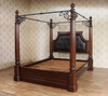 Mahogany/Iron Eastern King Poster Canopy Bed w/ Genuine Leather