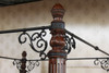 Mahogany/Iron Eastern King Poster Canopy Bed w/ Genuine Leather