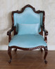 Custom Mahogany Louis Phillipe Sky Blue Velvet Upholstered Arm Chair