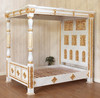 Antique Cream w/ Gold Four Post Canopy Bed w/ Ornate Headboard