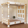Ornate Antique Cream/Gold Four Post Canopy Bed