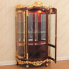 Pecan /Gold Leaf Rococo Lighted Corner Curio Display Cabinet