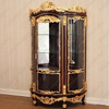 Pecan /Gold Leaf Rococo Lighted Corner Curio Display Cabinet