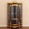 Pecan /Gold Leaf Rococo Lighted Corner Curio Display Cabinet